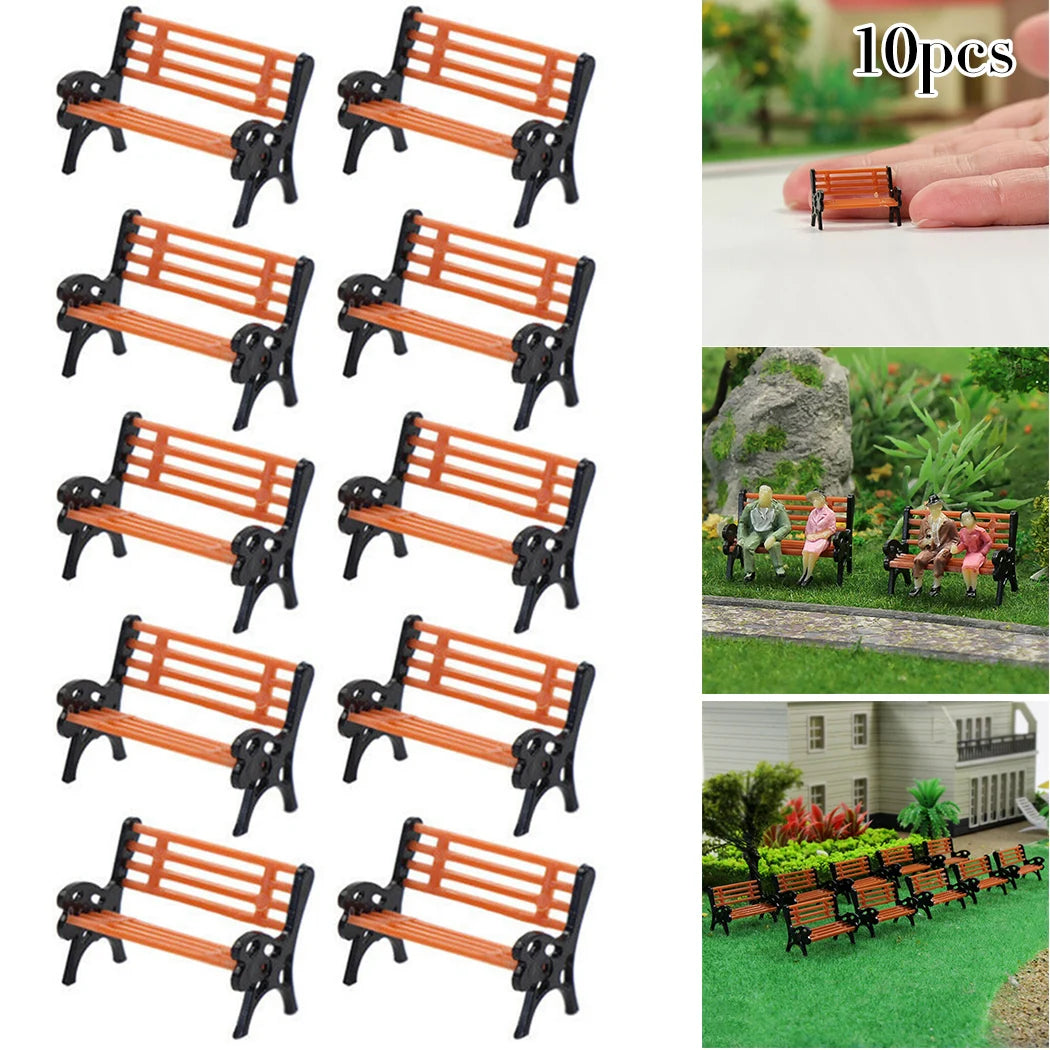 10pcs Model Train HO TT Scale 1:87 Bench Chair Settee Street Park Layout Model Park Bench Mini Garden Ornament Park Bench Craft