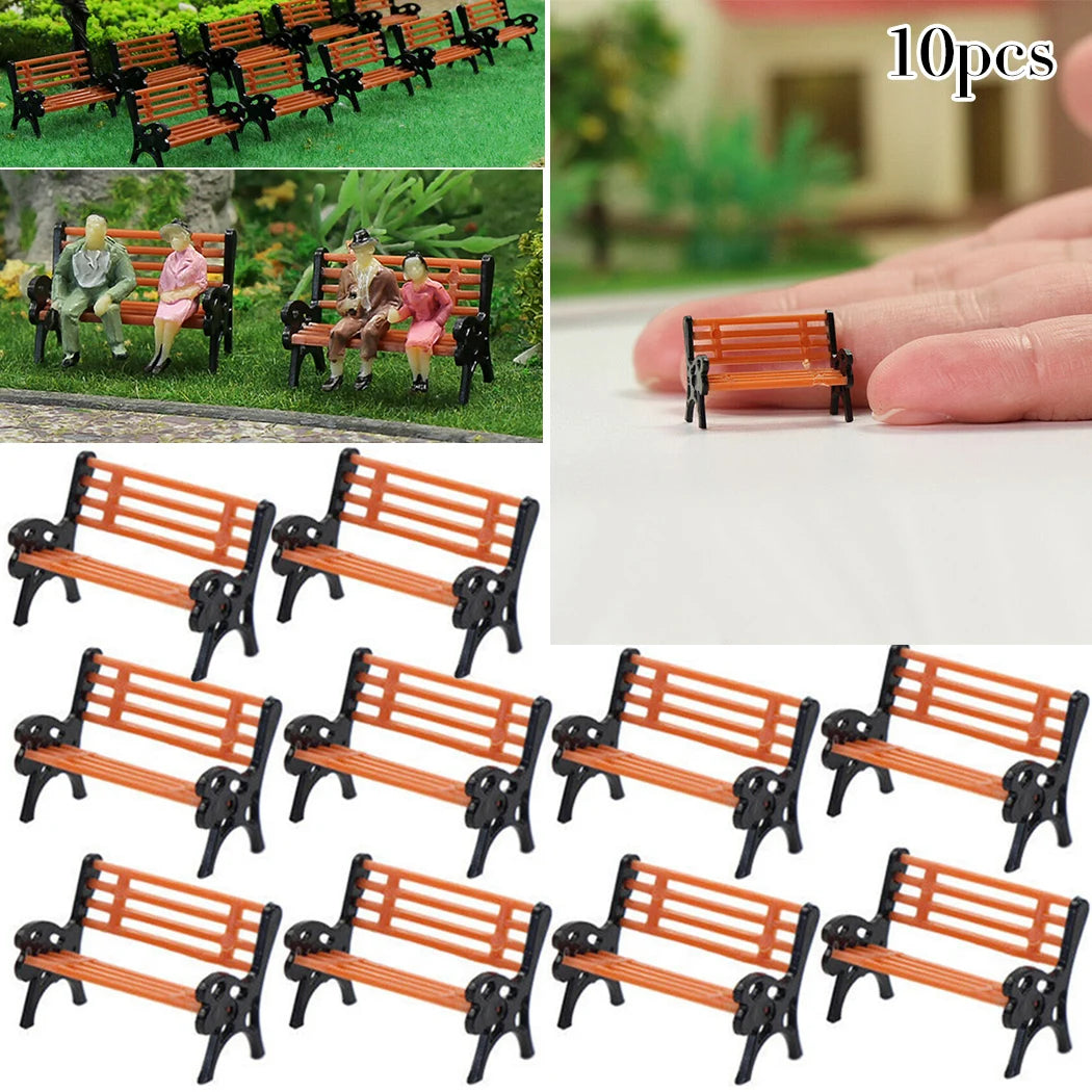 10pcs Model Train HO TT Scale 1:87 Bench Chair Settee Street Park Layout Model Park Bench Mini Garden Ornament Park Bench Craft